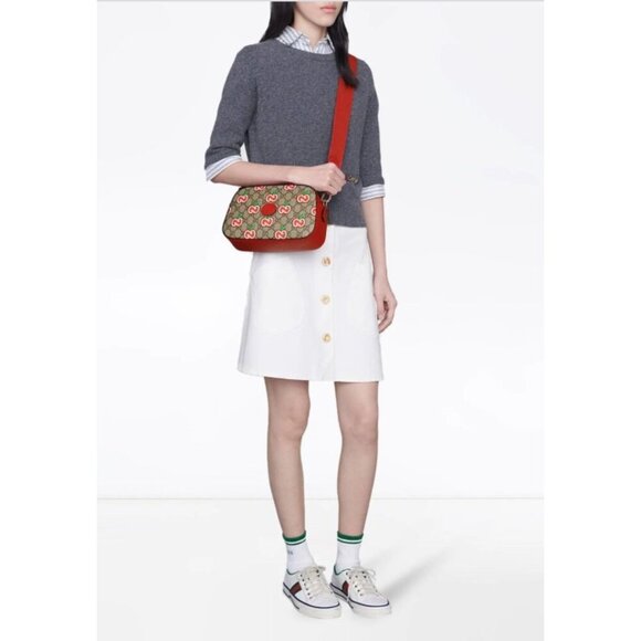NIB Gucci GG Supreme & Red Leather Apple Shoulder Bag - Picture 3 of 15